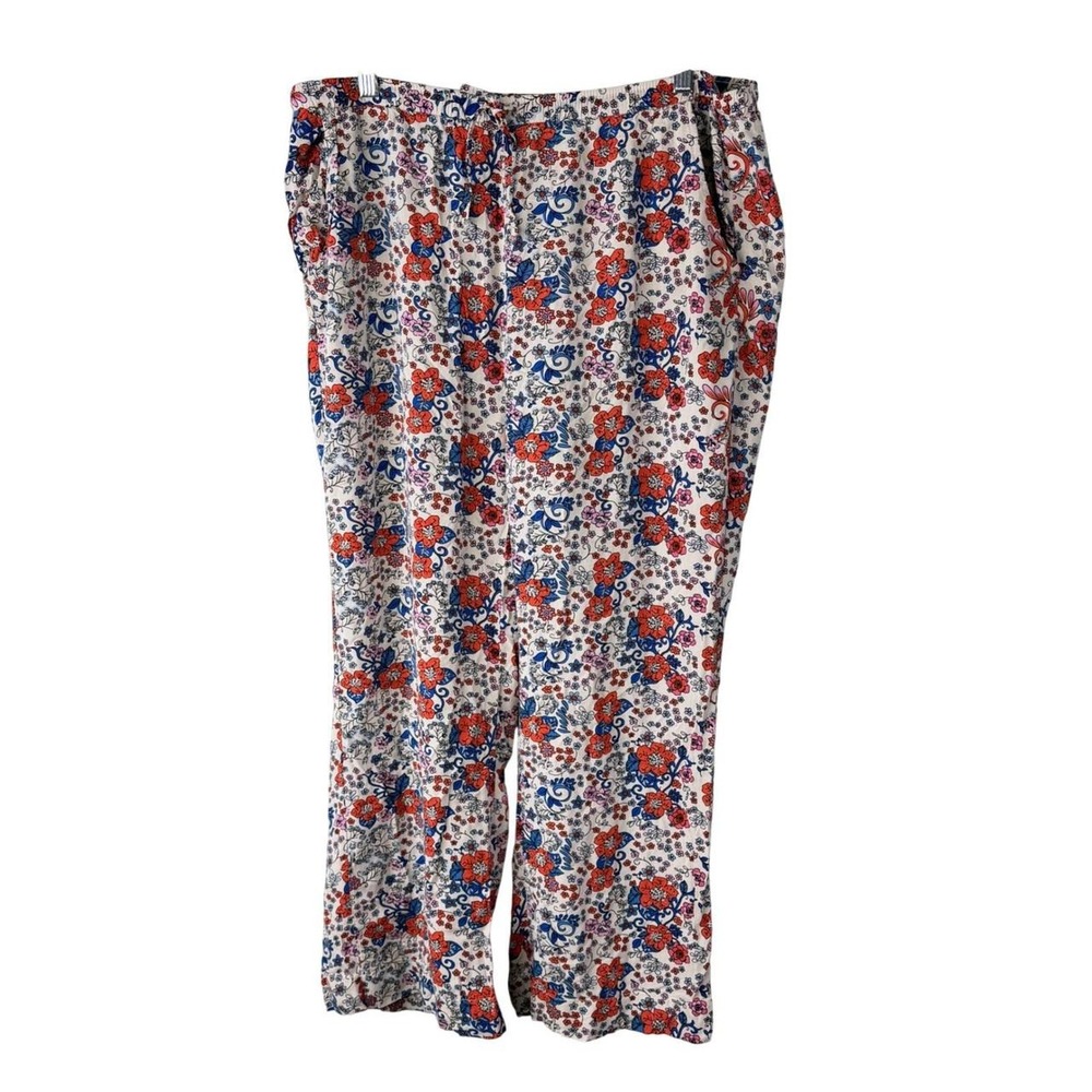 No Boundaries Floral Pajama Pants White XL Elastic Waist Loungewear Wide Leg